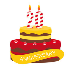 Template 20 Years Anniversary Congratulations, Greeting Card with Cake, Invitation Vector Illustration