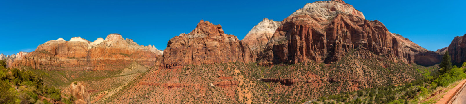 Panoramic View of Zion National Park, Utah. Zion National Park is a southwest Utah nature preserve distinguished by Zion Canyon’s steep red cliffs. Enjoy Zion’s unique array of plants and animals.