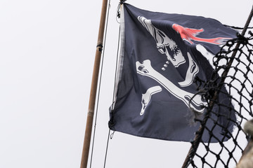 Pirate flag fluttering in the wind