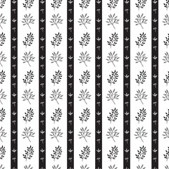 Seamless pattern background. Branches and leaves. Black and white. Vector illustration 