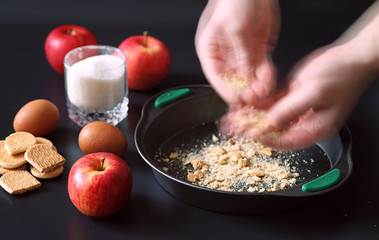 Preparation of apple pie at home. Homemade pastries with apples