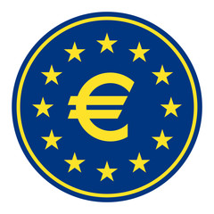 euro sign with blue background and stars in the flag