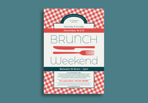 Brunch Flyer Layout with Red Gingham Element