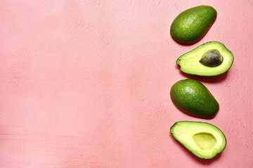 Avocado halves.Top view with copy space.