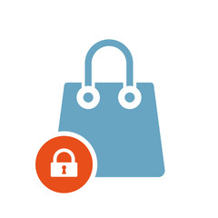 Shopping bag icon, business icon with padlock sign. Shopping bag icon and security, protection, privacy symbol