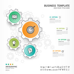 Infographics elements diagram with 4 steps, options, Vector illustration, gears 3d icon, presentation,  advertisment, Process chart, business flyer, banner design, web design, timeline, silde