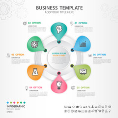 Infographics elements diagram with 6 steps, options, Vector illustration, Circle 3d icon, presentation,  advertisment, Process chart, business flyer, banner design, web design, timeline, silde