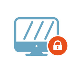 Monitor icon, technology icon with padlock sign. Monitor icon and security, protection, privacy symbol