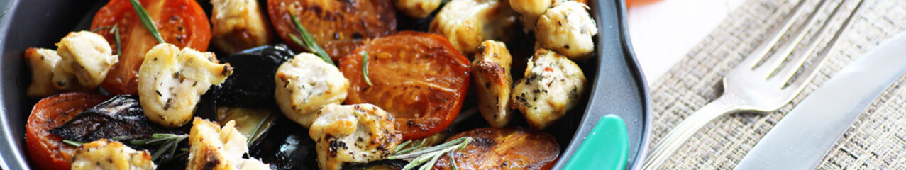 Long horizontal background of vegetables grilled