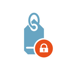 Tag icon, business icon with padlock sign. Tag icon and security, protection, privacy symbol