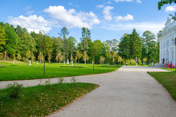 Fototapeta na wymiar Uzutrakis park by E. F. André on the peninsula of Galves and Skaistis lake near Trakai, Lithuania