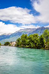 Obraz premium Beautiful river landscape of Interlaken, Switzerland