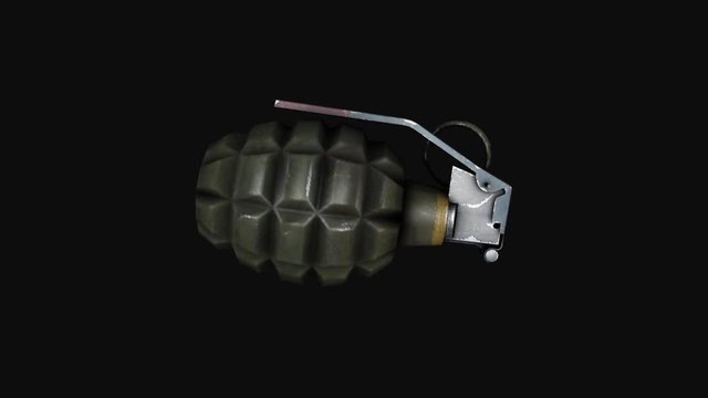 Isolated grenade. Green metal hand grenade with round pin