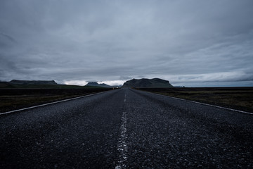 Long exposed lonely road in iceland