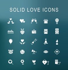 Set of 25 Universal Solid Love Icons on Dark Background . Isolated Elements