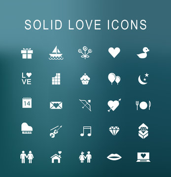 Set of 25 Universal Solid Love Icons on Dark Background . Isolated Elements