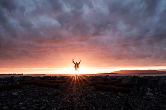 Epic Portrait With Sunset In Reykjavik, Iceland