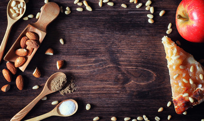 Charlotte with apples and nuts. Preparation of apple baking with