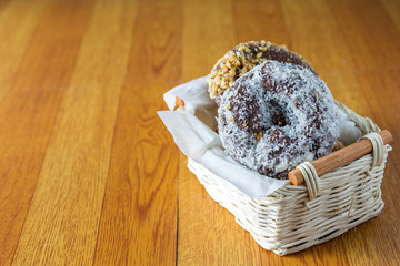 donut in a wicker basket