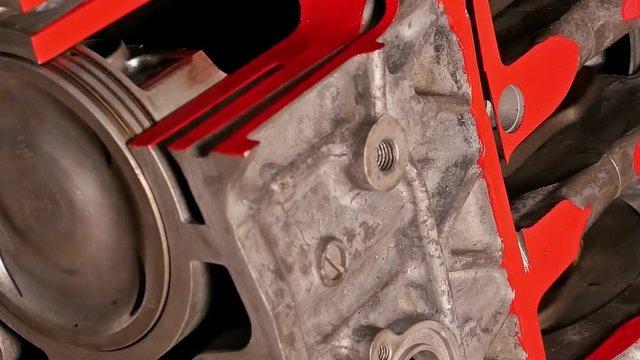 Car boxer opposite gas engine motor in motion. Vertical format video.