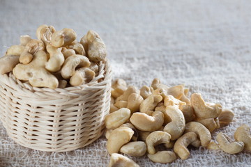 Cashew nuts on the basket.