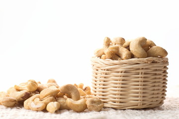 Cashew nuts on the basket.