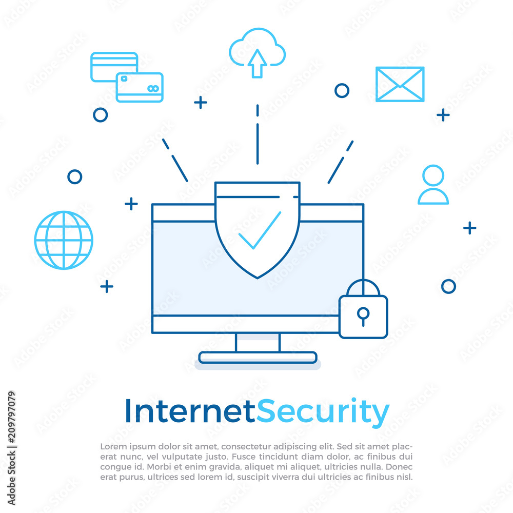 Poster internet security flat outline background design with conceptual icons. vector illustration for web 
