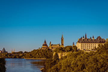 OTTAWA, ONTARIO / CANADA - JUNE 16 2018: OTTAWA PARLIAMENT BUILDINGS VIEW ON SUMMER DAY