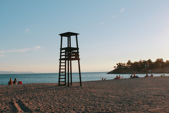 Glyfada beach sunset view in Greece