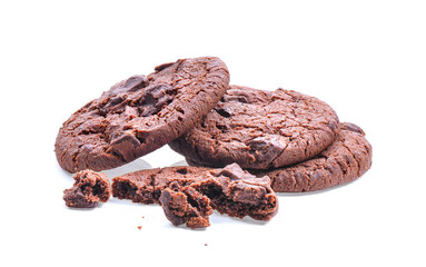 dark chocolate soft cookies isolated on white background