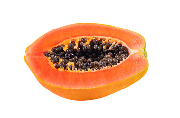 slices of sweet papaya isolated on white background