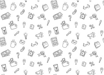 White seamless pattern with business symbols.