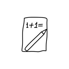 mathematical exercise on a sheet sketch icon. Element of education icon for mobile concept and web apps. Outline mathematical exercise on a sheet sketch icon can be used for web