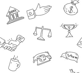 White seamless pattern with business symbols.