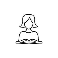 schoolgirl and book sketch icon. Element of education icon for mobile concept and web apps. Outline schoolgirl and book sketch icon can be used for web and mobile