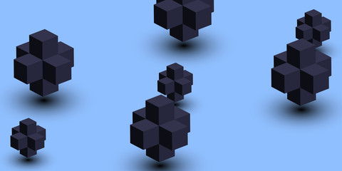 Blue background with black 3d cubes pattern.
