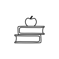 books and apple sketch icon. Element of education icon for mobile concept and web apps. Outline books and apple sketch icon can be used for web and mobile