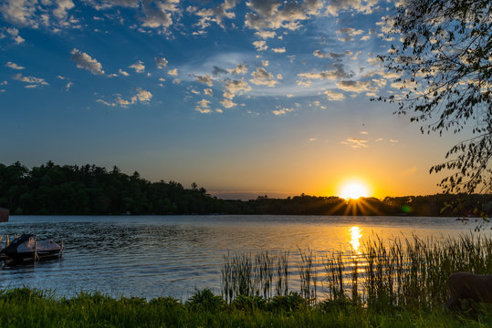Summer sunset over lake in Minnesota