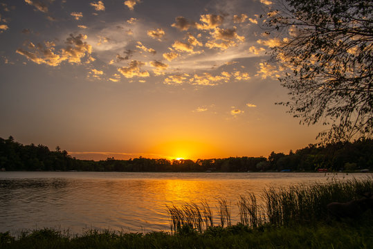Summer sunset over lake in Minnesota