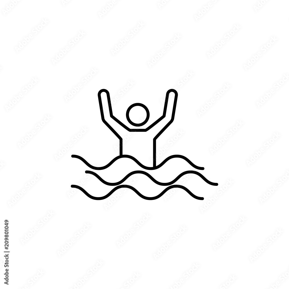 Poster sinking person line icon. element of insurance sign for mobile concept and web apps. thin line sinki