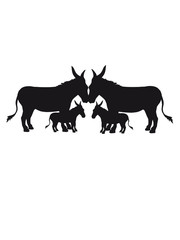 2 kinder baby kind kleines junges familie mama papa esel pferd pony klein packesel lange ohren bauernhof reiten reiter silhouette schwarz umriss