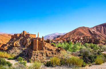 Amazing view of a Kasbah's ruin on the way to Kasbah Ait Ben Haddou near Ouarzazate in the Atlas...