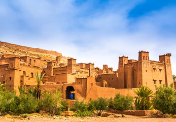 Amazing view of Kasbah Ait Ben Haddou near Ouarzazate in the Atlas Mountains of Morocco. UNESCO World Heritage Site since 1987. Artistic picture. Beauty world.