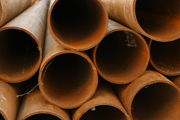 Ends of rusty pipes shot in the outdoor