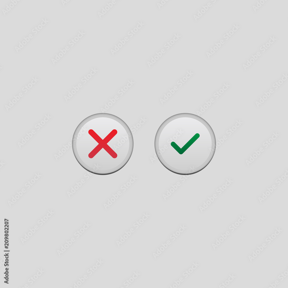 Aufkleber consent and rejection buttons colored icon. element of player buttons for mobile concept and web app