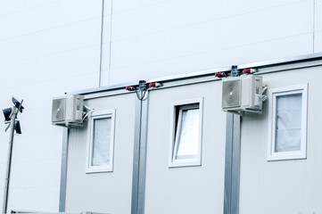 Prefabricated rooms for workers on the building