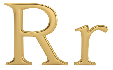 Gold metal r alphabet isolated on white background 3D illustration.