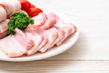 sliced raw pork bacon
