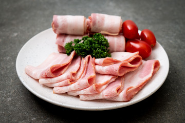 sliced raw pork bacon