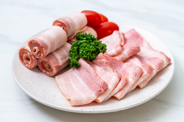 sliced raw pork bacon